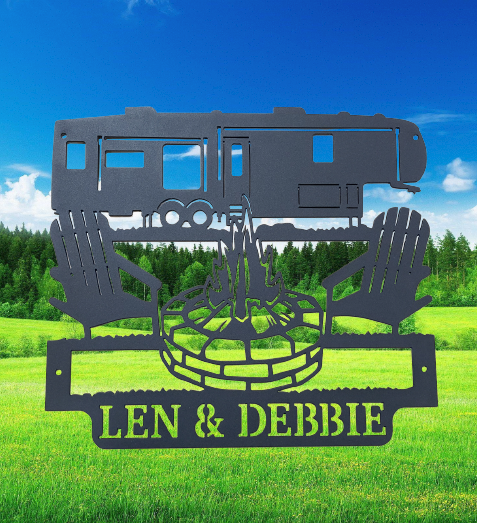 metal decor sign with 5th Wheel Campfire and custom text