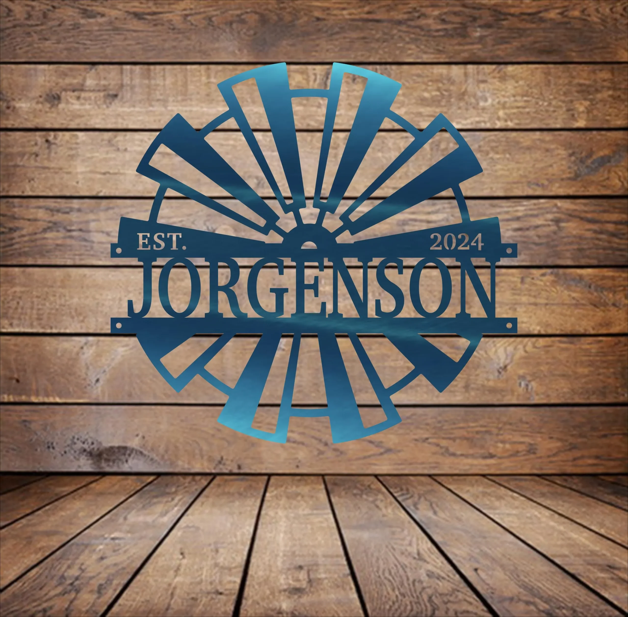 Custom Metal Sign with the text "Jorgenson, Est. 2024" created by Northwoods Metal decor
